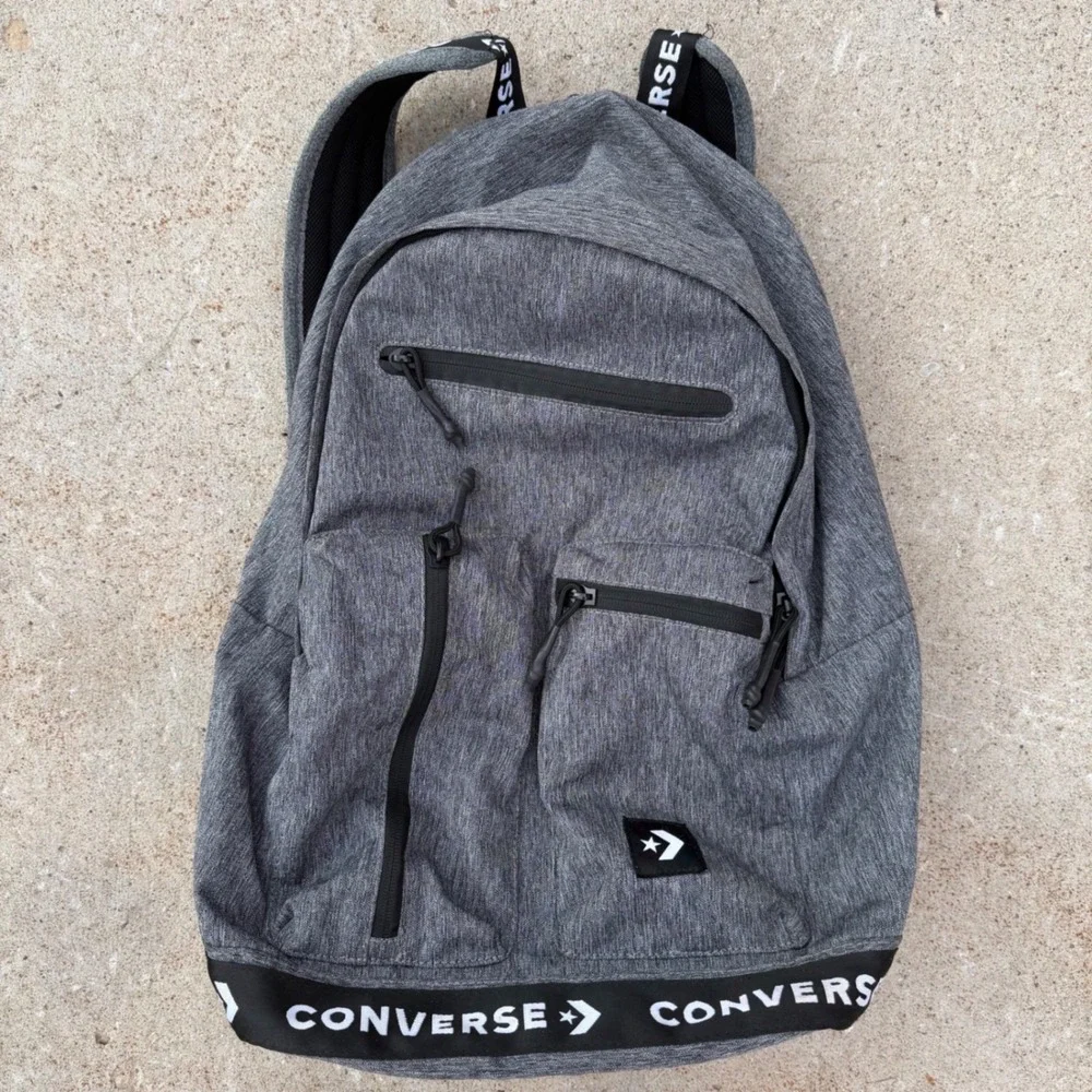 Converse EDC Poly Backpack Grey Heather Logo Tape Laptop Bag 5323-042